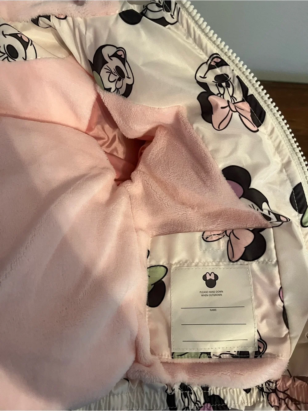Disney Minnie Mouse Pink & Cream Puffer Jacket with Ears size 2t